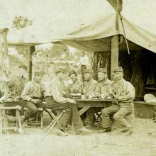 Civil War soldiers in camp, c. 1863