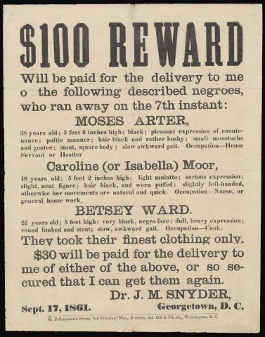 Runaway slave poster, 1861