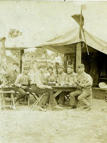 Civil War soldiers in camp, c. 1863