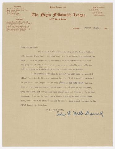 Letter from Ida B. Wells seeking support, 1914