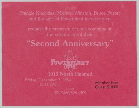 Power Plant Second Anniversary invitation, 1984