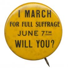Suffrage march button, 1915