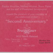 Power Plant Second Anniversary invitation, 1984