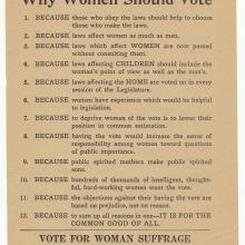 Twelve Reasons Why Women Should Vote flyer, c. 1915